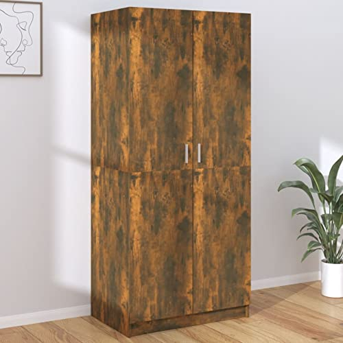 GuyAna Kleiderschrank Räuchereiche 80x52x180 cm Holzwerkstoff Kleiderschrank Eiche Besenschrank Mehrzweckschrank