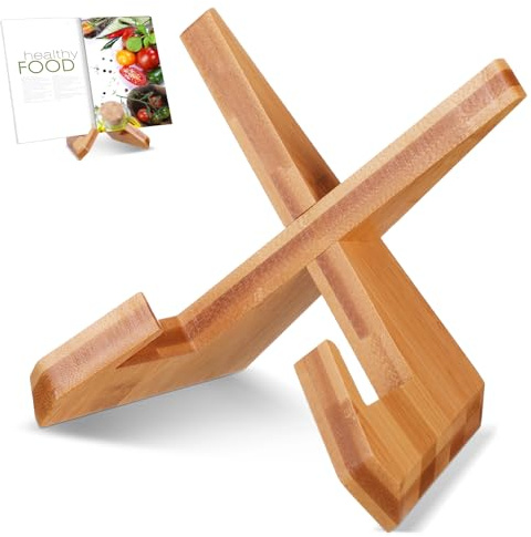 Sunnychicc Cookbook Stand for Kitchen, Recipe Book Holder for Kitchen Counter, Wooden Cookbook Holder, Rustic Cook Book Stand