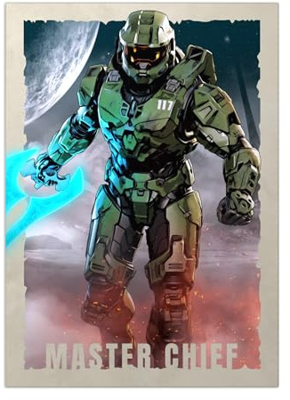Displate Offiziell Halo Game MetallPoster Magnetische Befestigung Inklusive Lizenziert Bilder Hochwertiges Poster Halo Graphics Master Chief Heroic 45 cm x 32 cm