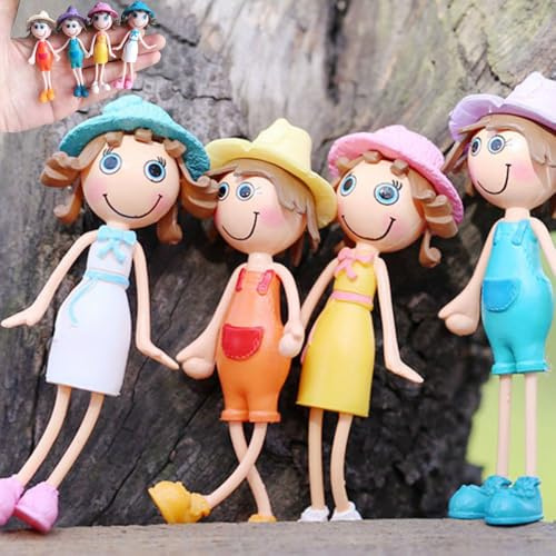Fairy Garden Accessories 4PCS Miniature Figures People Small Girl Figurine for Doll House Accessories Ornaments Fairy Cake Topper Decorations Terrarium Decor Gifts Colorful