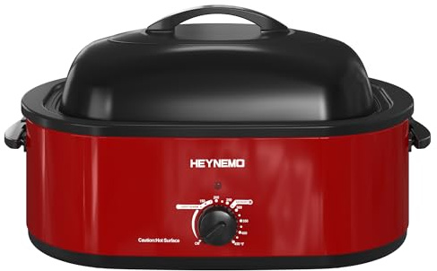 20 Quart Roaster Oven，Electric Turkey Roaster Oven with Defrost & Warm Function, Adjustable Temperature, Removable Pan & Rack, Stainless Steel, Red