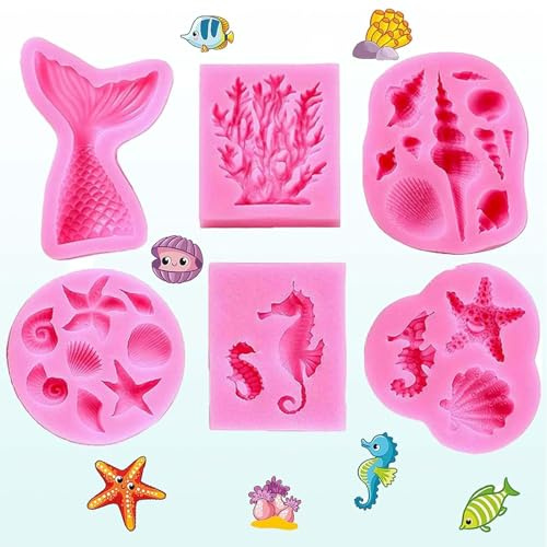6 Pieces Meerjungfrau Fondantform, Silikonformen Backen, Pralinen, Eis | Ozean Tier Meerestiere Silikon Backform, Silikonform Fisch Geeignet Für Die Herstellung Von Kuchen, Süßigkeiten, Gelee