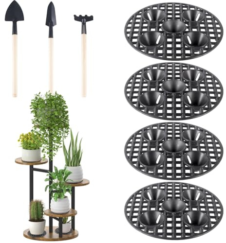 Rdlobu 7 Stück Topfpflanzenständer Set 4 20CM Blumentopf Ständer Drainage Mesh+ 3 Gartenwerkzeug für Innen und Außenpflanzen, Topfpflanzen Ständer zur Vermeidung von Fäulnis und Schäden auf Patio Deck
