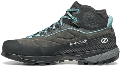 SCARPA Women's Rapid XT Mid GTX Waterproof Gore-Tex Leather Hiking & Approach Boots - Shark/Aqua - 7-7.5 Women/6-6.5 Men