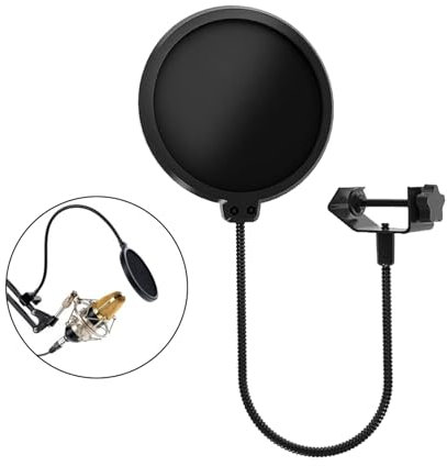 Microphone Pop Filter, Micro Écran Anti Vent, Microphone Filtre Anti-Pop, avec Clip Col de Cygne à 360°, Double Couche Son Bouclier, Angle Réglable, pour Blue Yeti, Razer Seiren et Autres Micros