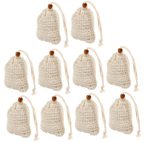 Bolsa de Jabón de Malla 10 Piezas Algodón Lino con Cordón | Beige, Secado Rápido y Fácil Uso, Produce Burbujas y Evita Jabón Caiga