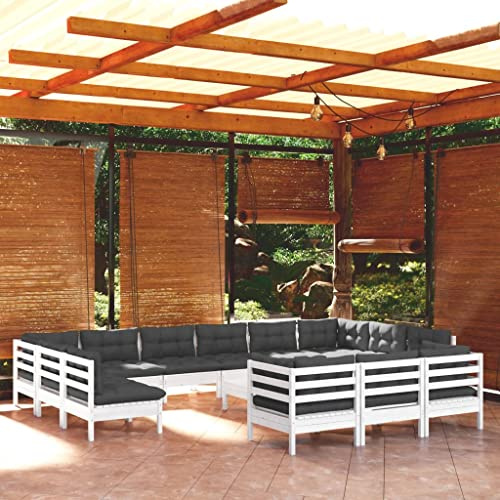 WEMYUFURN 14-TLG. Garten-Lounge-Set mit Kissen Weiß Kiefernholz, Outdoor-Sitzgruppe, Terrassen-Lounge-Set, Garten-Couchgarnitur - Wetterbeständig, Komfortabel - für Terrasse, Garten und Balkon