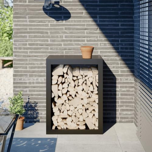 Homgoday Rastrelliera per Legna da Ardere Nera 60x40x80 cm in Acciaio, Decor da Mobili Portalegna, Portalegna da Ardere, Porta Legna per Camino, Legnaia, Impilabile Stufa Ripiano Legno