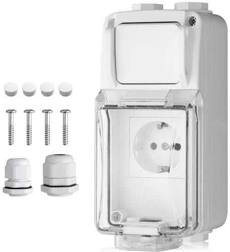 EYPINS Outdoor Socket Waterproof, IP66 Rated, Independent Power Switch, Single Plug, White