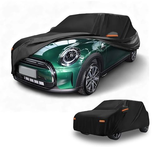 Partuto 210D-PU Full Car Cover for Mini Cooper 4DR 2014-2025 | All-Weather Waterproof, UV-Resistant Outdoor Full Cover, Right Side Zipper, Black