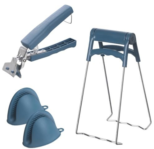 Maazusa Anti Scalding Hot Plates Gripper 3 Pcs Gripper Clip Set Stainless Steel Antiscalding Bowl Dish Clips Silicone Oven Gloves Cooking Tong for Air Fryer Microwave Oven Blue