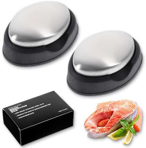 AOZUO Lot de 2 savons en acier inoxydable avec plateau de rangement, savon en acier inoxydable savon métallique moulin à savon solide savon de cuisine savon en acier inoxydable nettoyant cuisine savon