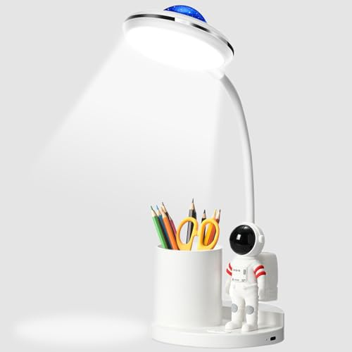 Ruioomeep Schreibtischlampe Kinder, LED Astronaut Tischlampe für Kinder | Nachttischlampe mit Stifthalter und Projektion, Dimmbare wiederaufladbare Schreibtischlampe, Tragbare Leselampe Studienlampe