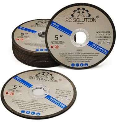 2C Solution Tools Disques à Tronçonner 125 mm – Coupe Acier Inox, Métal et Fer – 125 x 1,0 mm – 12 200 RPM – Lot de 50 Disques de Coupe Ultra-Fins pour Meuleuse d’Angle diamètre 22,23 mm