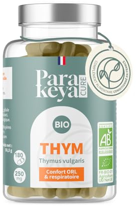 Parakeya Thym Bio | Confort Respiratoire & Sphère ORL | Apaise la Gorge et Dégage les Voies Respiratoires | Complément Alimentaire Naturel & Bio | Cure de 180 Gélules