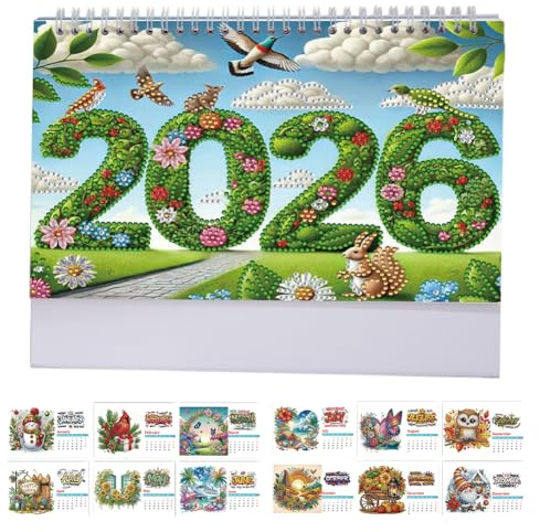 Diamond Art Painting 3D Kalender 2026 mit To-Do-Liste, DIY Diamond Malerei Stehender Schreibtischkalender Weihnachtsdekor, Monatlicher Flip Diamant Painting Kalender Ornament Zuhause Büro