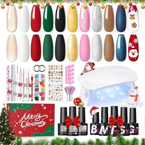COSCELIA 33pcs Uñas Semipermanentes Kit Completo, 10 Colores Kit Uñas de Gel con UV Lámpara Blanco Rosa, Base Coat&4 Top Coat y Herramientas de Manicura, DIY para Principiante en Casa