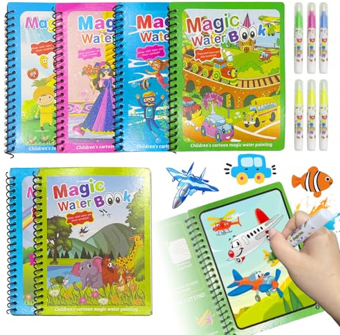 CTYUEYUN 6 Pcs Magic Water Colouring Books Reusable with Pen, No Mess Travel Toy for Toddlers Age 3 4 5 6, Ideal Educational Birthday Gifts for Boys & Girls