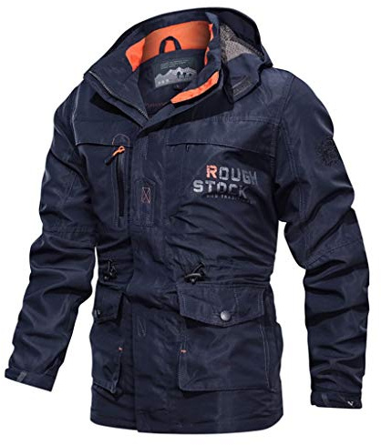 Giacca invernale da uomo, calda giacca militare con cappuccio, multi tasche, multifunzionale, per la transizione, antivento, per il tempo libero all'aperto, Blu, 3XL