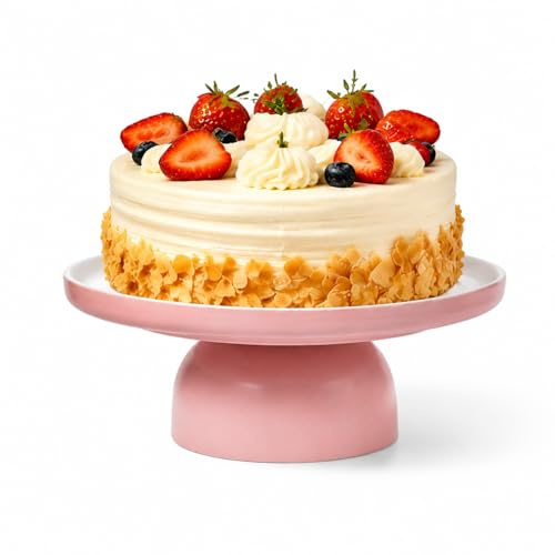 Lurrose Kuchenständer aus Keramik 8 Zoll, Rosa Tortenplatte mit Fuß, Dessertständer für Kuchen, Cupcakes und Süßigkeiten, Servierplatte für Hochzeit, Geburtstag und Party
