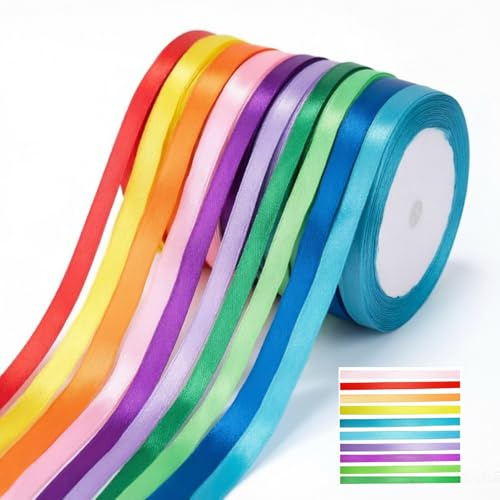 10 Rollen Geschenkband Set 10 Farben Satinband 6mm x 23m Schleifenband Zum Basteln Und Dekorieren Für Geschenkverpackung Hochzeit Geburtstag Party Weihnachten DIY Deko