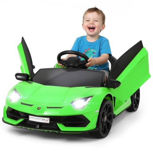 HAUSPROFI Kinder Elektroauto Lamborghini, 12V Elektroauto für Kinder mit 2,4 G Fernbedienung, Kinderauto Elektrisch mit Hydraulischer Tür, LED-Licht, MP3, Musik, Elektrofahrzeuge für ab 3 Jahre, Grün