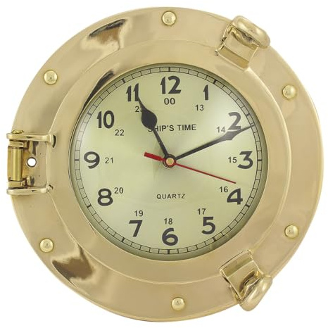 Uhr im Bullauge Messing, Quartzwerk, Ø: 14/23cm