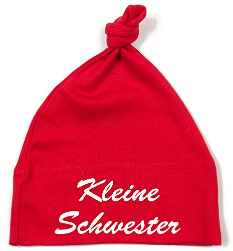 Schnoschi Babymütze in rot mit Kleine Schwester hochwertig Bestickt/gestickt