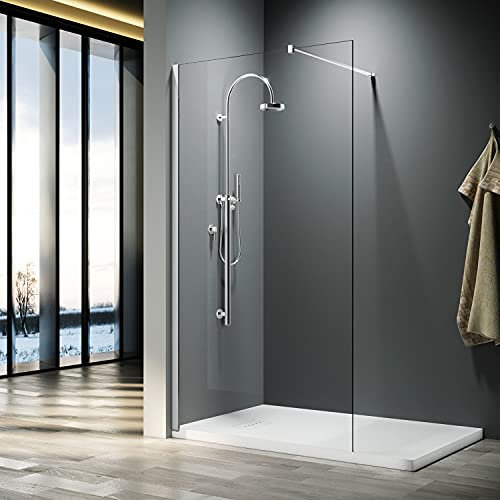 ELEGANT 1000mm Frameless Wet Room Shower Screen Panel 8mm Easy Clean Glass Walk in Shower Enclosure with Stainless Steel Support Bar
