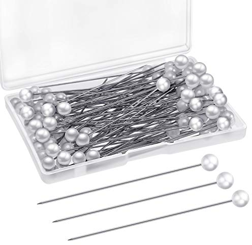 Outus Stecknadeln Runde Faux Perle Kopf Nadeln Hochzeit Perle Blumen Nadeln Weiße Gerade Kopf Nadeln für Nähen Handwerk Hochzeit Dekorationen (100 Stücke mit 1 Box)