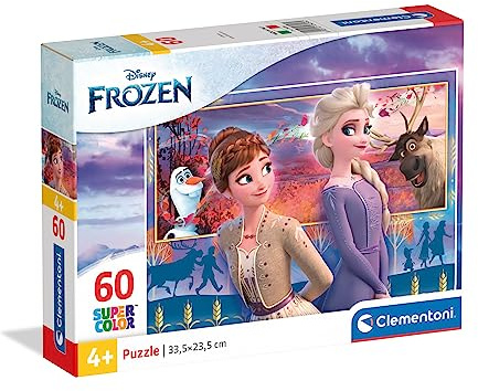 Clementoni 26056 Supercolor Frozen 2 – Puzzle 60 Teile ab 4 Jahren, buntes Kinderpuzzle mit besonderer Leuchtkraft & Farbintensität, Geschicklichkeitsspiel für Kinder