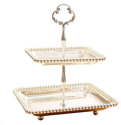 F-HOME Fruit Bowl, Two-tier Fruit Plate Wedding Snack Stand Afternoon Tea Set Dried Fruit Plate Alloy Cake Plate (Color : Silver)