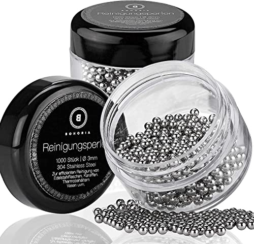 BOHORIA® Reinigungsperlen aus hochwertigem Edelstahl | Kratzfreie Reinigungskugeln für Flaschen, Shisha, Dekanter und Weinkaraffen | Karaffen Shisha Reiniger (1000 Stück)