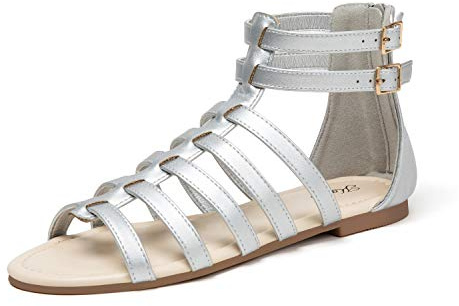 katliu remsandaler damer platta romerska sandaler sommar läder bohemiska strandsandaler, silver, 37 EU