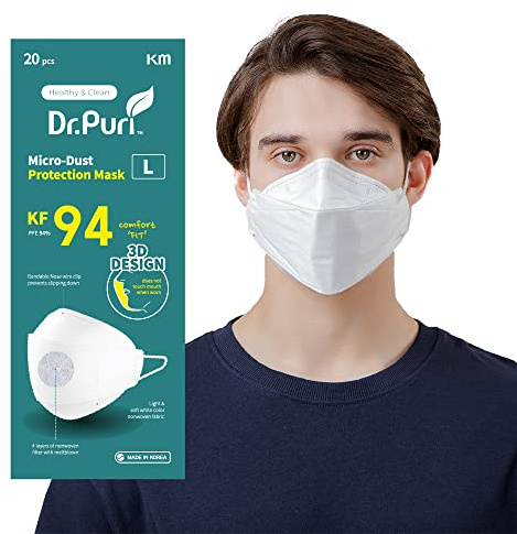 Dr.Puri [20 Pack New Micro-Dust Protection Face Premium Mask (KF94) White Large