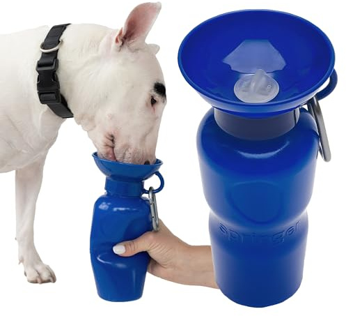 Springer Portable Dog Water Bottle | Leak-Proof Water Dispenser for Travel,Walking Puppy Essentials, BPA-Free Patented Bowl Design, Dog Accessories & Birthday Gifts for Dogs 625ml Indigo