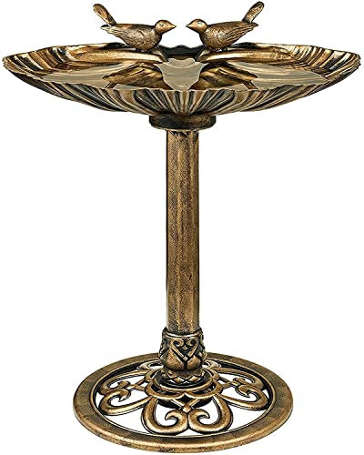 SASONS® Freestanding Bird Bath for Garden Large Antique Bronze Effect with Decorative Birds Weather Resistant, Outdoor Traditional Garden Pedestal Bird Water Feeder Ornamental Lawn Centrepiece