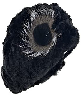 BeFur Damen Barette Rex Kaninchen Fellmütze Künstler Mütze Warme Frauen Beanie Winter Strickmütze Fedora Schwarz