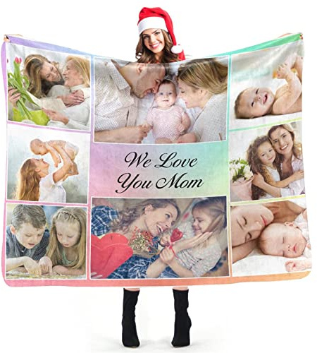 Personalisierte Decke Fotodeck mit Eigenem Foto Personalisiert Kuscheldecke mit Fotos, Fotogeschenke für Freundin, Mama, Papa, Oma, Opa, Muttertagsgeschenk Geburtstag, 8 Fotos