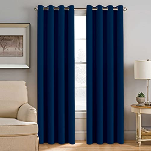 Ved Thermal Insulated Blackout Curtains 66 x 72 Inch (2 Panels) (Navy Blue)