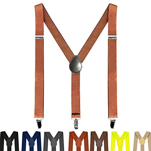 AONAT Hosenträger für Herren Heavy Duty Men Braces breit extra starken Clips Y Form Durable Elastic Verstellbare Herren Hosenträger - Lang Eine Größe Passt Alle Männer und Damen -Braun 3,5 cm Breite