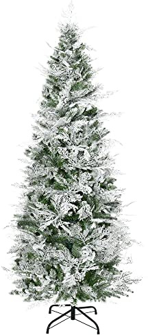 HOMCOM 6 Ft Pencil Snow Flocked Artificial Christmas Tree with Realistic Cypress Branches, Auto Open, Green