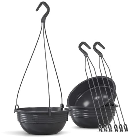 Plastard 3er-Set Blumenampel Ø 32 cm Anthrazit Aufhänger,Deko Pflanzschale | UV & frostbeständig Pflanzkübel, Blumenschale runde Blumentöpfe aus Kunststoff, ideal für Garten, Balkon, Grab & Wohnung