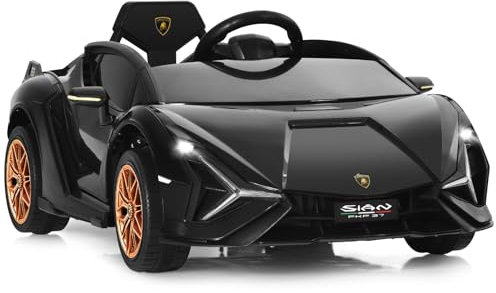 GYMAX Kids Ride on Car, 12V Battery Powered Licensed Lamborghini Toy Car with Remote Control, MP3, USB, TF Card Slot & Safety Belt, Children Electric Vehicle for 3-8 Years Old Boys Girls (Black)