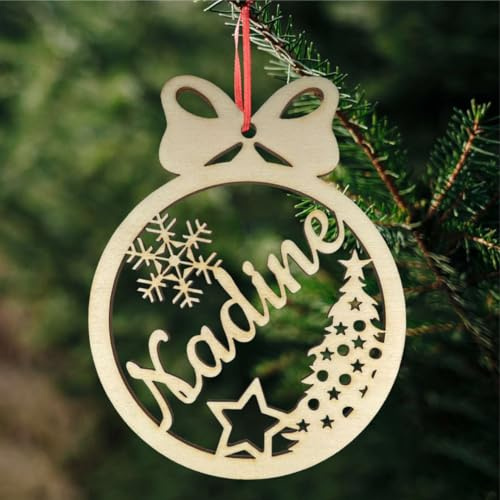Weihnachtsbaumkugel aus natürlichem Birkensperrholz mit Wunschnamen - Personalisierte Weihnachtskugel, Weihnachtsbaumschmuck, Weihnachtsdeko aus Holz - schöne Geschenk-Idee zu Weihnachten (Style 2)