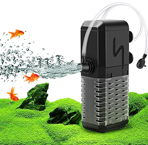 AQQA Aquarium Filter, Einstellbarer 600L/H Aquarium Schwammfilter, 6W Leiser Aquarium Filterpumpe für kleine Tank bis zu 200L