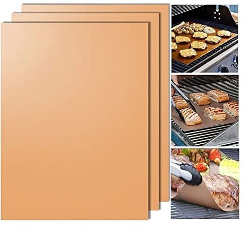 BBQ Grillmatte,10er Set 40x33CM 100% Antihaft Teflon Grillmatten Grillplatte Gasgrill,Dauerbackfolie für Backofen und Grill langlebig bis 260°C/500℉ - zuschneidbar - wiederverwendbar(Color:Gold,Si
