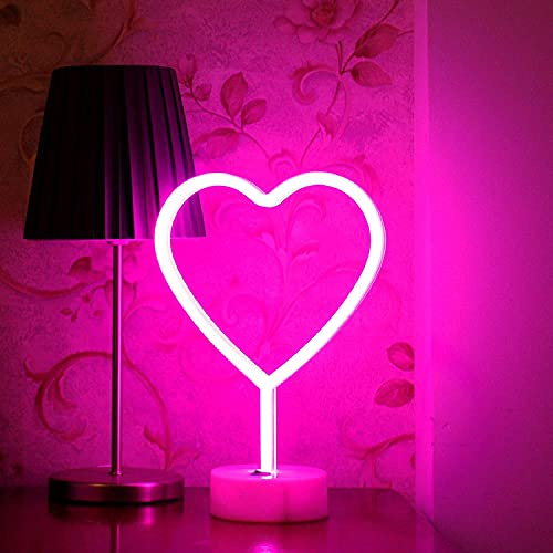 Aslanka Herz-Neonschild, Schlafzimmer-Basis-LED-Lichtschild, batteriebetrieben oder USB-betrieben, Weihnachten, Geburtstag, Party, Wohnzimmer, Tisch, Kinder, Geschenk, Beleuchtung …