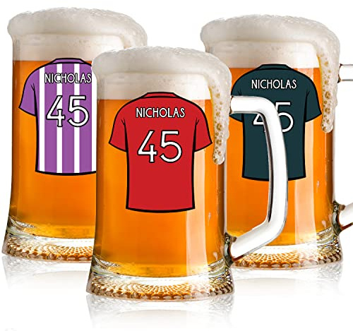 ukgiftstoreonline Personalised Football Shirt Birthday Pint Glass Beer Tankard Sports Team Award