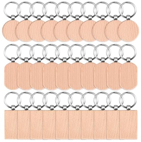 Lobamop 30 Stück Beschreibbare Schlüsselanhänger - Handgefertigte DIY Personalisierte Anhänger (Oval, Quadratisch, Rund)